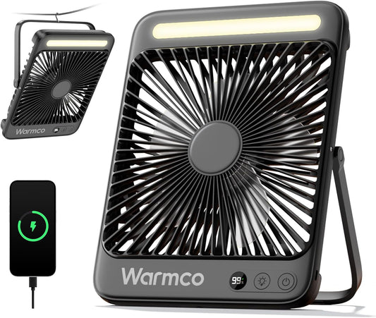 Warmco 20000 mAh Akku-Campingventilator mit LED-Lampe